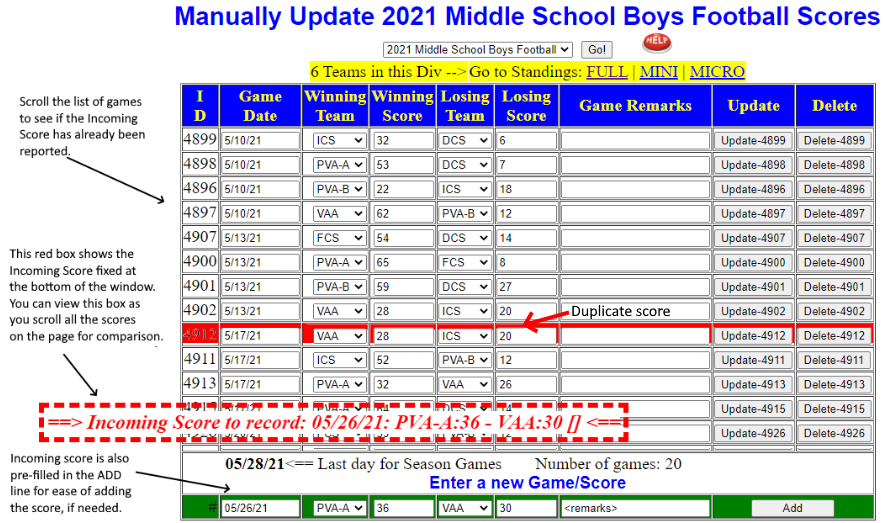 Edit Scores in the Manually Enter Scores page