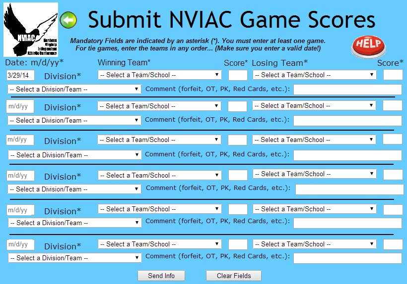 Submit Scores screen